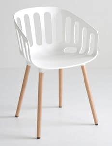 Basket Chair BL, Stuhl mit Buchenholzbeine, Polymerhlle