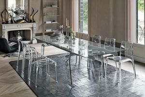 CRYSTAL PLUS TAC01, Ausziehbaren Tisch vollstndig transparent, in Aluminium und Glas