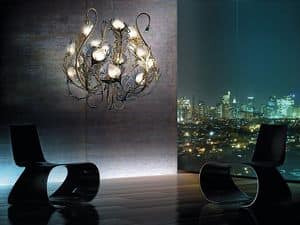 Musa chandelier, Metall-Lster, Diffusoren aus Murano-Glas