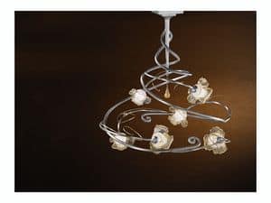 Rose ceiling lamp, Modernen Kronleuchter mit 6 Leuchten und zentralen Glas-Anhnger