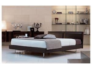 Deex, Moderne Bett mit Kopfteil aus Leder, orthopdische Holzlatten
