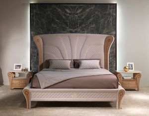 LE28 Charme Bett, Luxurises Bett mit eingelegten Holzdekorationen