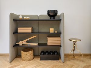 Eden bookcase, Bro-Bcherregal mit schallabsorbierenden Stoffbahnen