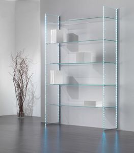 Glassystem COM/GS20, Bcherregal aus Glas mit LED-Lichtstreifen