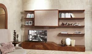 LB33 Desyo Bcherregal, Wohnzimmermbel mit TV-Stnder im zeitgenssischen Stil