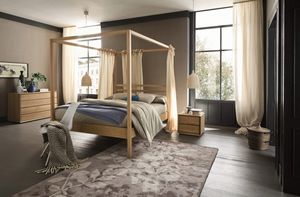 Nemo, Holz -Baldachin -Bett mit einem wesentlichen Design