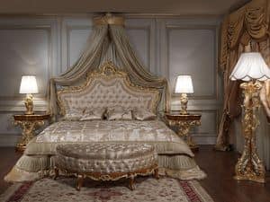 Art. 2012 Schlafzimmer , Klassisches Bett, Kopf geschnitzt und vergoldet, capitonn padding