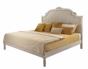 Bett 3001, Bett im klassischen Stil, aus geschnitztem Holz, gepolstertes Kopfteil