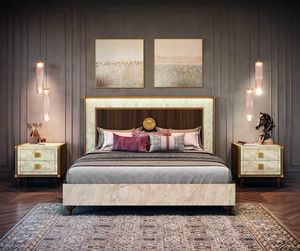 Romantica Bett, Bett mit klassischen Linien, aus Walnussholz und Carrara-Marmor