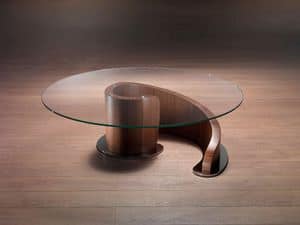 TL41 Minerva kleiner Tisch, Couchtisch aus Schichtholz, Glasplatte