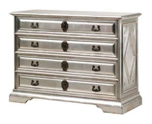 Angelico RA.0754, Ebonized Holzkommode mit 4 Schubladen, in der silbernen Farbe, fr Umgebungen in klassischen Luxus-Stil