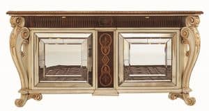 Allnatt LU.0001, Sideboard mit geschnitzten Beinen, eingelegter Spitze, Tren mit Spiegeln aus Murano, klassischen Stil