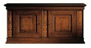 Medicea ME.0450, Nussbaum Sideboard mit 2 Tren und 2 Schubladen, mit Intarsien aus Ahorn und Palisander, 1500 Florenz Stil