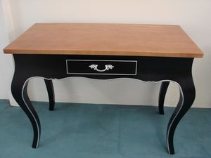 Art. 129, Schreibtisch mit Schublade, schwarz lackiert und Nussbaumholz