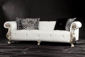 Oceano Leder 3-Sitzer, Sofa mit Armlehnen mit Veredelungen in Blattgold, Barock