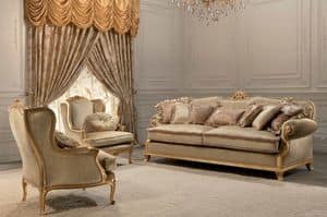 Luxury, 2 Sitze klassisches Sofa, Blattgold Finish, fr Wohnzimmer