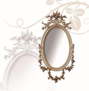 Spiegel art. 177, Ovaler Spiegel, aus Lindenholz, fein mit Blumen handgeschnitzten