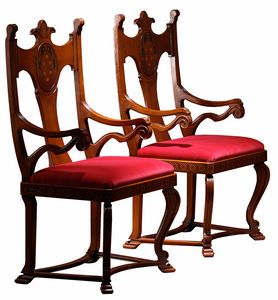 Lacona ME.0980, Stuhl mit Armlehnen, mit geschnitzter und eingelegter Rckenlehne