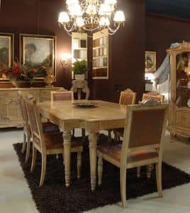 3485 TABELLE, Tisch mit gepolsterten Sthlen fr Esszimmer, Luxus-Klassiker