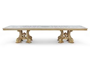 Eufrasia, Luxuriser Tisch, Tischplatte mit raffinierter Blumeneinlage