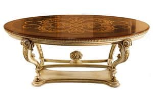 Pumpkin LU.0676.A, Ovalen Tisch mit eingelegten top geschnitzt und Base, zum Wohnzimmer im klassischen Stil