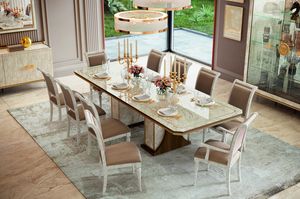 Romantica ausziehbarer Tisch, Ausziehbarer Tisch aus Walnussholz und poliertem Marmor