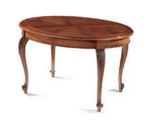 Settecento ovalen Tisch, Ausziehbarer ovaler Tisch, mit Fischgrt-Intarsien