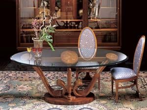T482 Le volute Tisch, Oval Esstisch aus Holz mit Glasplatte