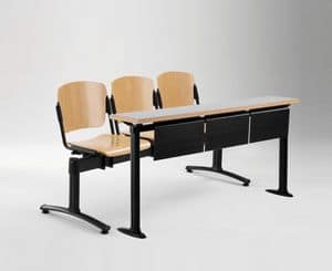 Cortina movable bench with school table, Bank mit Sitz und Rckenlehne aus Sperrholz, fr die Universitt
