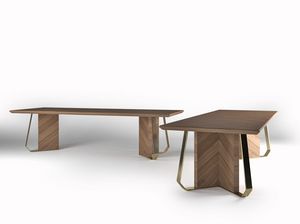 Intrigue Tisch, Holz-furnierter Tisch mit Metall-Oberflchen