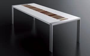 PEGASO 2.5 LA-WHITE, Wei lackiert Tisch, Gestell aus gebrstetem Stahl, rechteckige Oberseite