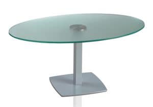 TOTEM 423 C, Ovalen Tisch mit Metallsockel und Glasplatte