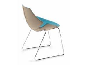 Eon Schlitten, Stuhl aus Kunststoff mit Leder, Stahlrahmen beschichtet