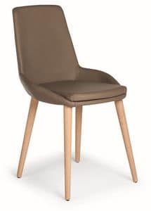Baxi W, Stuhl mit Holzbeinen und gepolsterter Schale