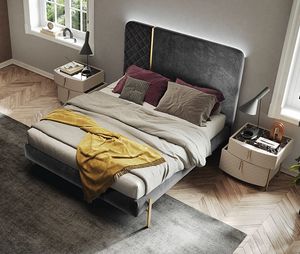 Prestige Bett, Gepolstertes Bett aus glattem und gestepptem Stoff