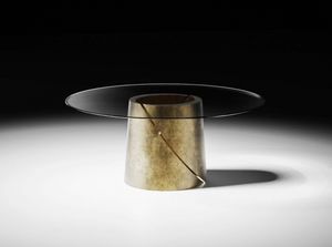 Tholos Art. ETH003, Tisch mit runder Platte aus Glas oder Nussbaum Canaletto