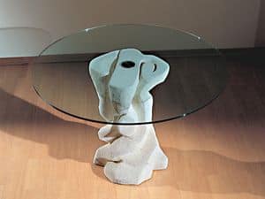 Mezzaluna Flangia, Runder Tisch mit Sockel aus Stein, oben in Glas
