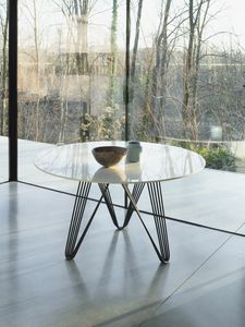 Pacemaker Table, Stahltisch mit runder Platte aus Metall, HPL oder Keramikglas