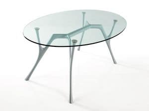 Pegaso, Ovalen Tisch aus Aluminium mit Glasplatte fr Wohnzimmer