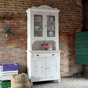 Casa Shabby Chic SHABBY1230C, 2-triges Sideboard mit Vitrine und offenem Fach im Shabby-Chic-Stil