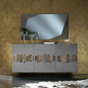 Spazio Contemporaneo SPAZE1052, 3-triges Etagen-Sideboard mit antiken Holzapplikationen