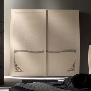 Luna Glamour LUNA5103-249, Kleiderschrank mit 2 Schiebetren mit Laubsgearbeit