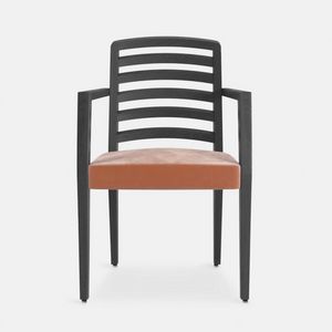 Astra 710-715 P Sessel, Stuhl mit Armlehnen und Holzrckenlehne mit horizontalem Muster