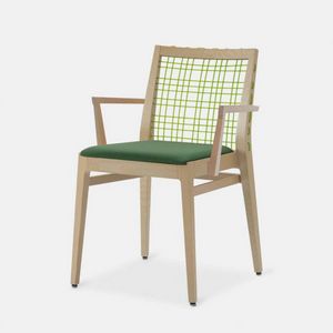 Maxine-Sessel, Holzstuhl mit Armlehnen, Rckenlehne aus PVC-Gewebe