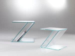 Tavolino 02, Couchtisch aus Glas, Zed frmig, mit Zeitschriftenstnder