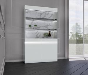 Easy Vitrine mit 2 Tren, White Lacked Showcase mit Innenrumen im Marmor -Finish