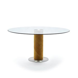 Rolling, Tische mit Lederbasis, runde Glasplatte