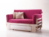 Botticelli, Rustikales Sofa-Bett, aus Holz, mit Container